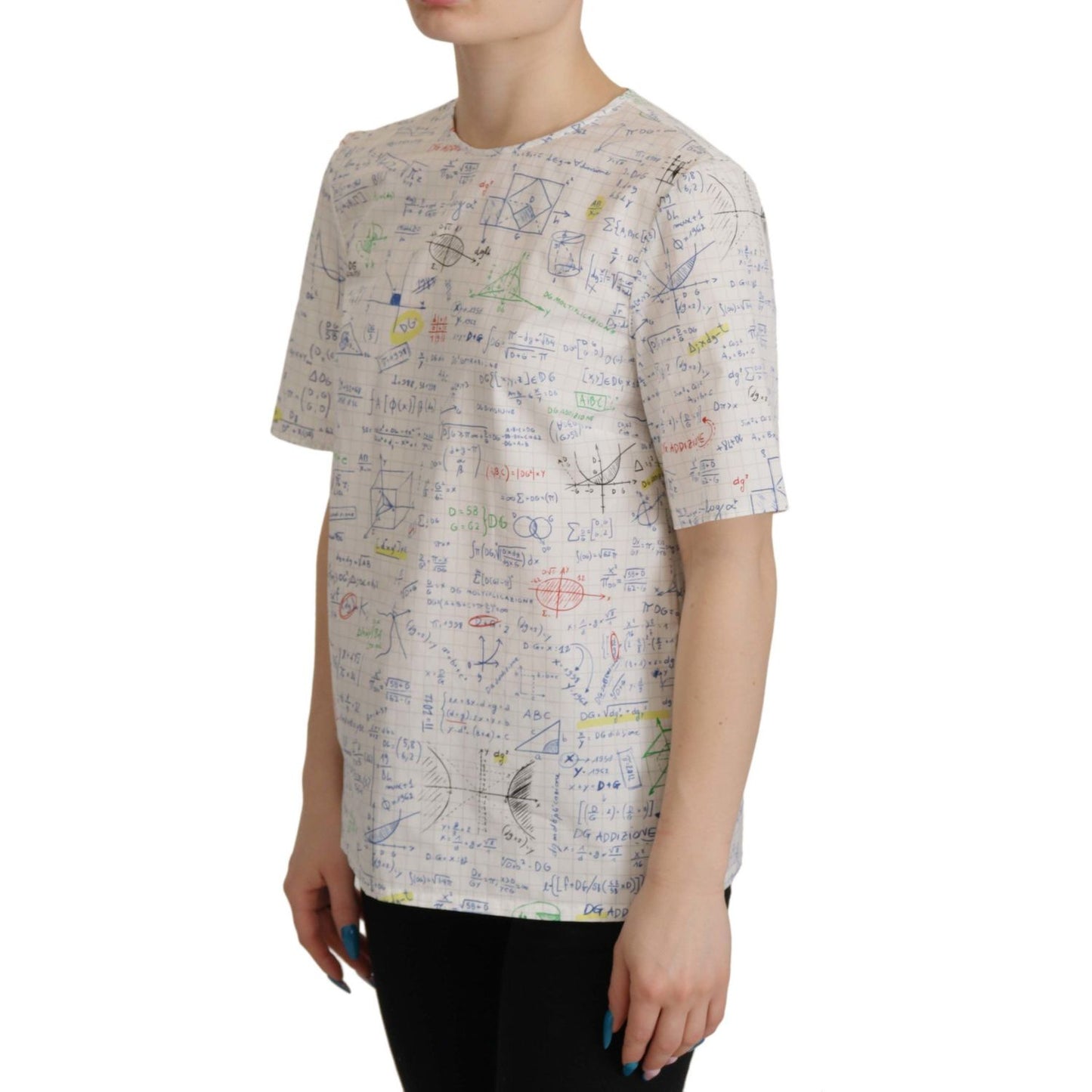 Dolce & Gabbana White Cotton Algebra Print Short Sleeves Top