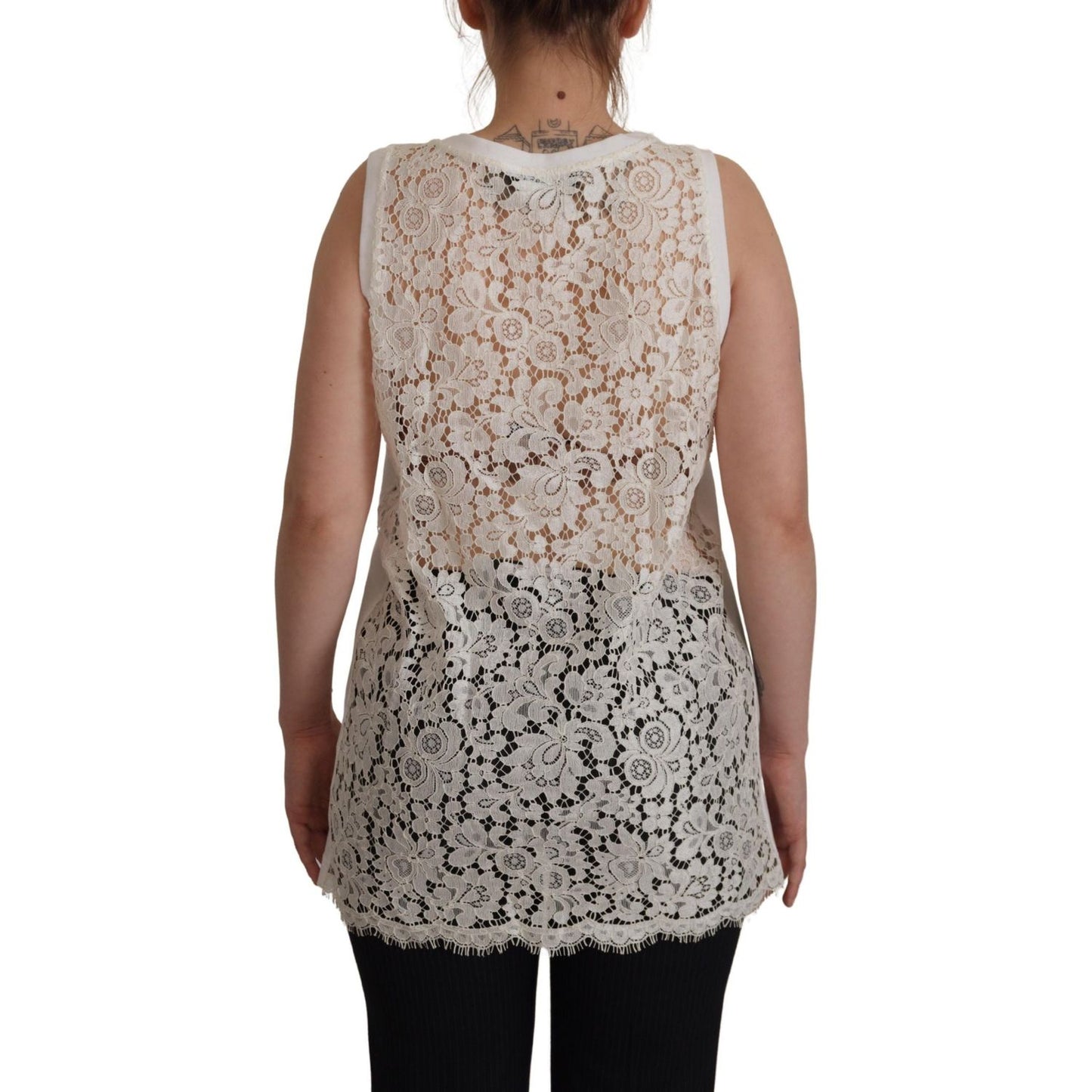 Dolce & Gabbana Elegant White Embellished Sleeveless Tee Dolce & Gabbana