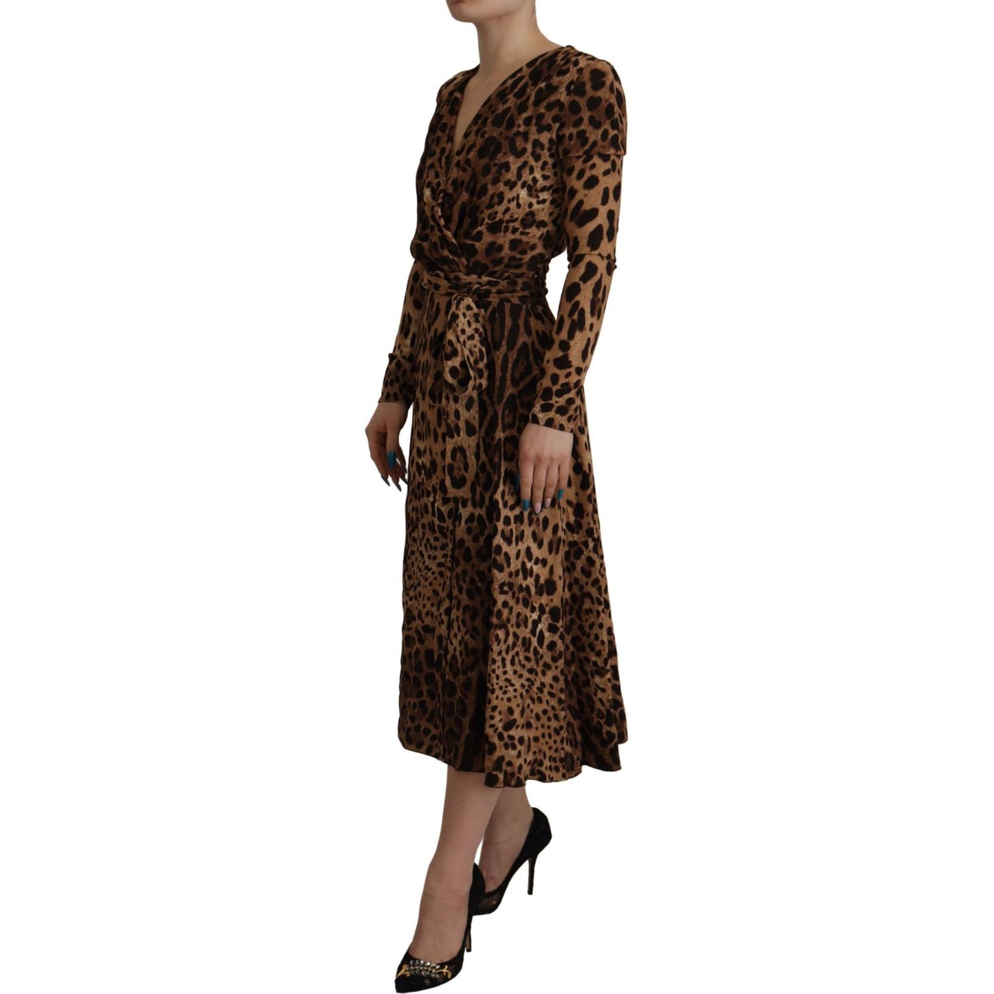 Dolce & Gabbana Elegant V-Neck A-Line Maxi Dress in Brown Dolce & Gabbana