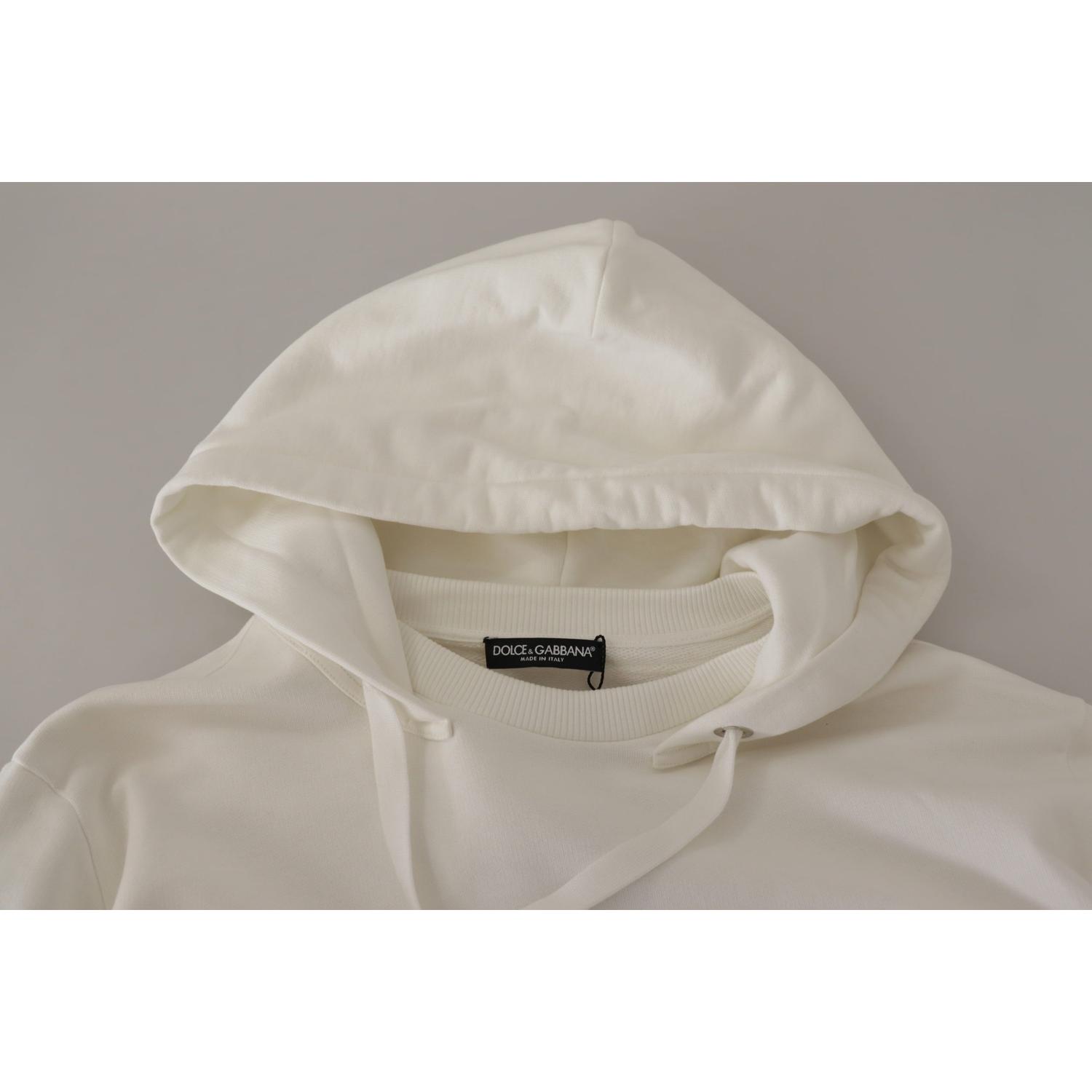 Dolce & Gabbana White Hoodie Pullover Embroidered Sweater