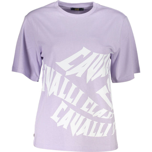 Cavalli Class Elegant Purple Print Tee with Chic Logo Cavalli Class