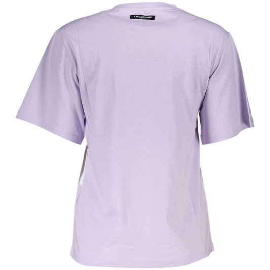 Cavalli Class Elegant Purple Print Tee with Chic Logo Cavalli Class