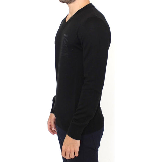 Ermanno Scervino Elegant Black V-Neck Wool Blend Sweater Ermanno Scervino