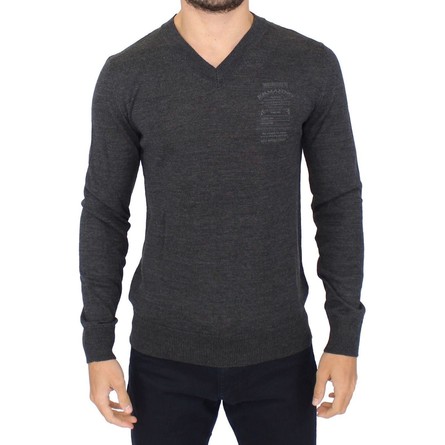 Ermanno Scervino Gray Wool Blend V-neck Pullover Sweater