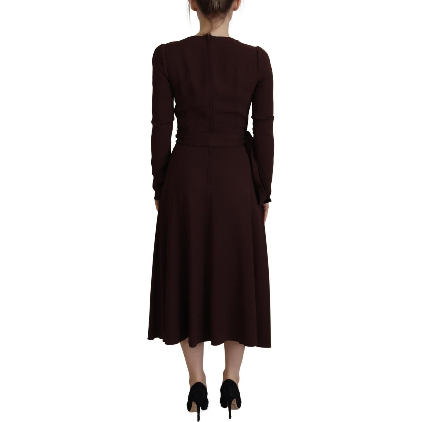 Dolce & Gabbana Elegant Brown Long Sleeve Wrap Dress Dolce & Gabbana