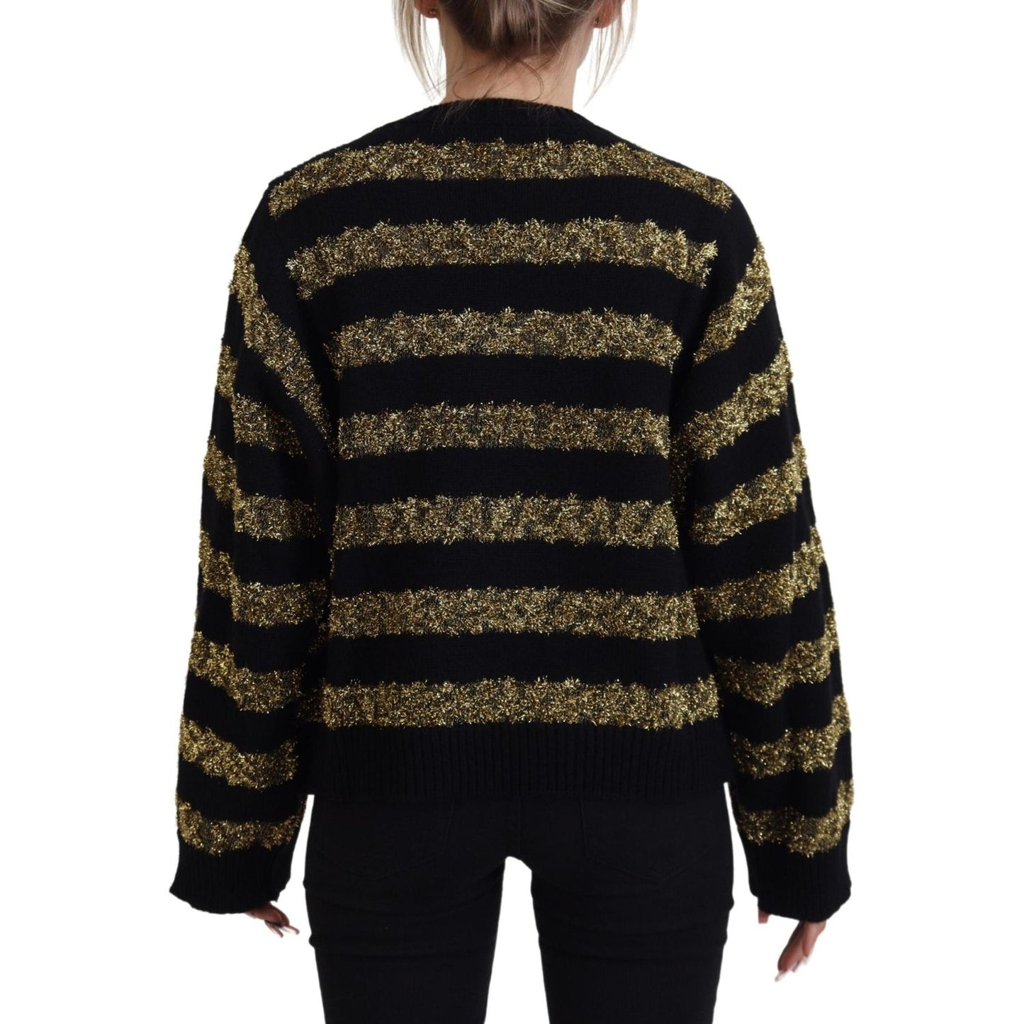 Dolce & Gabbana Elegant Black and Gold Crystal Sweater Dolce & Gabbana