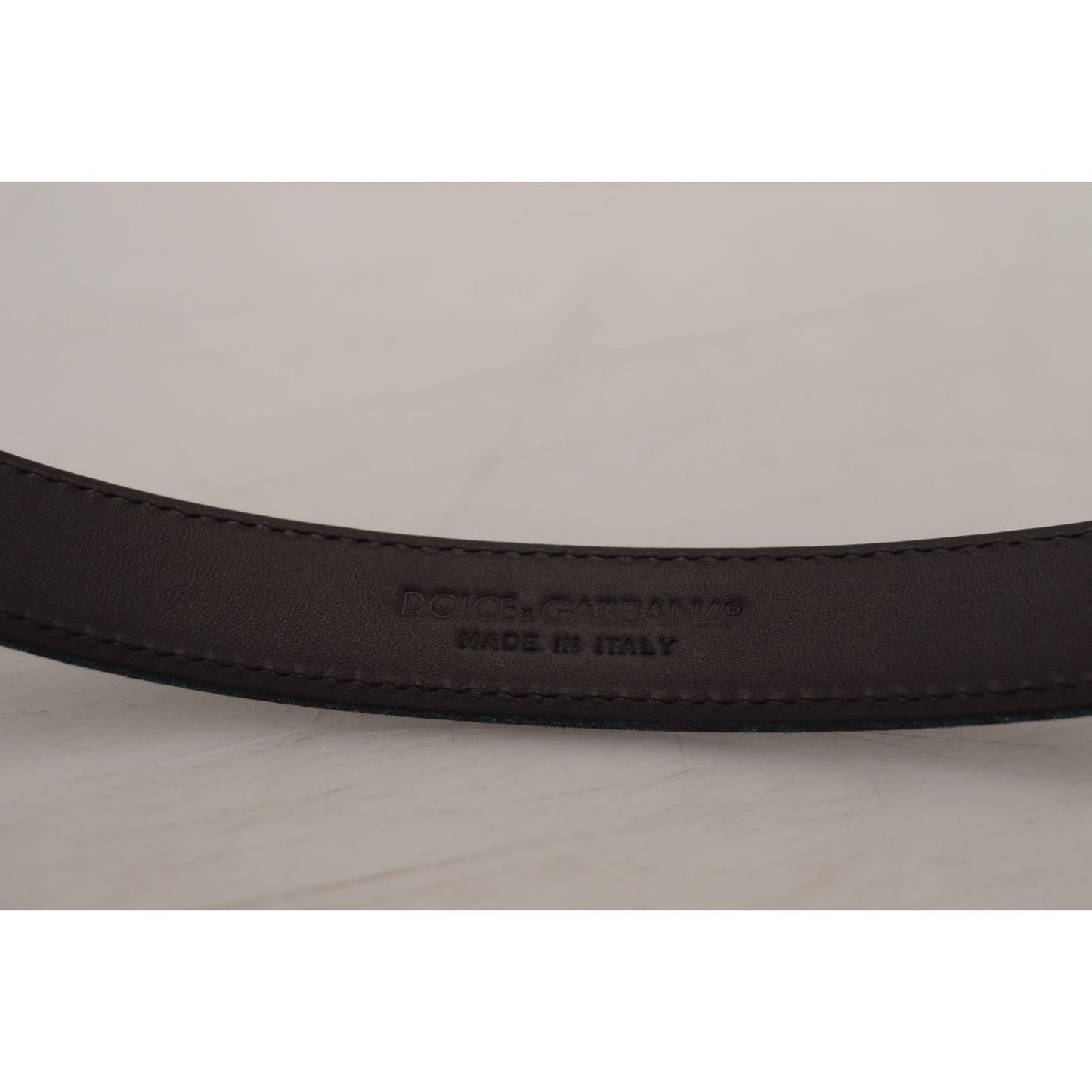 Dolce & Gabbana Blue Jacquard Moire Silver Metal Belt Men