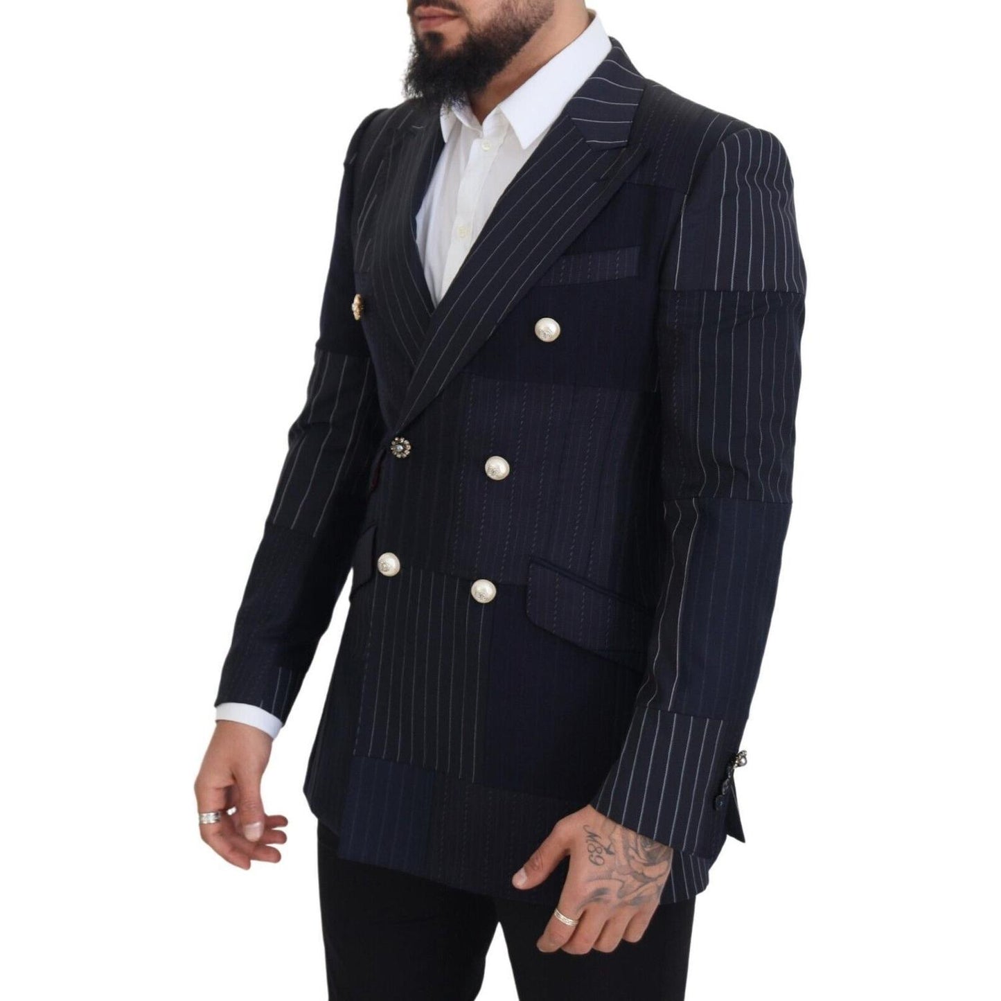 Dolce & Gabbana Navy Blue Double Breasted Slim Fit Blazer Dolce & Gabbana