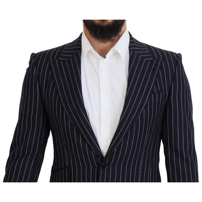 Dolce & Gabbana Dark Blue Stripe Wool Single Breasted Blazer
