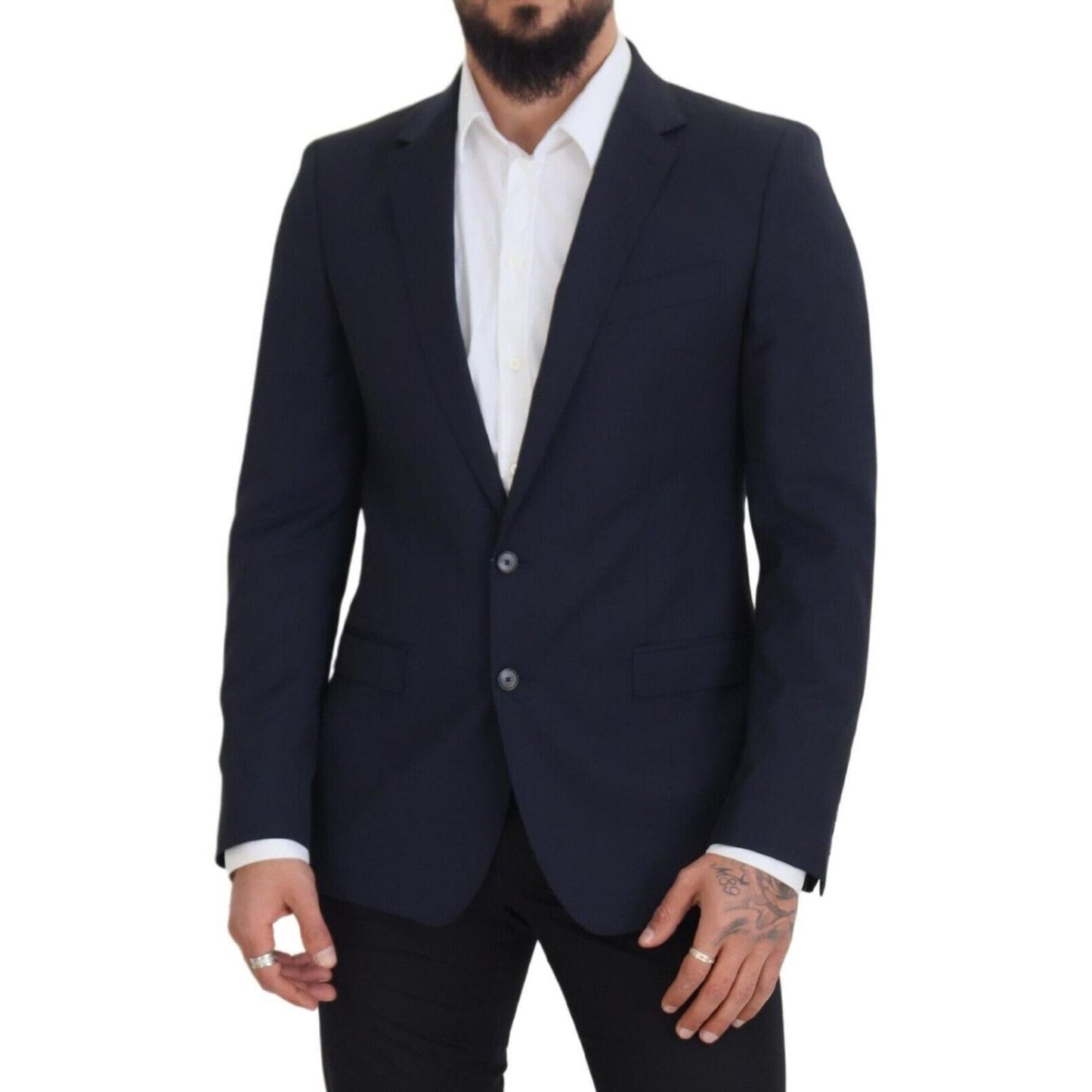 Dolce & Gabbana Elegant Dark Blue Slim Fit Wool Blazer Dolce & Gabbana