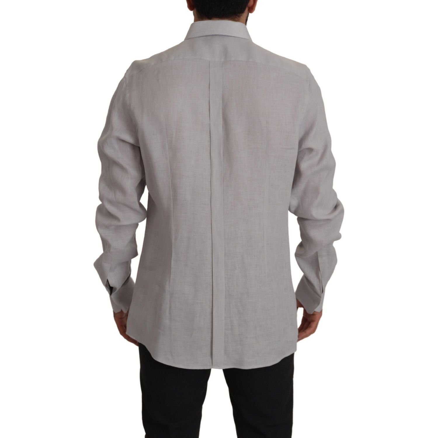 Dolce & Gabbana Gray Linen Long Sleeves Formal GOLD Shirt