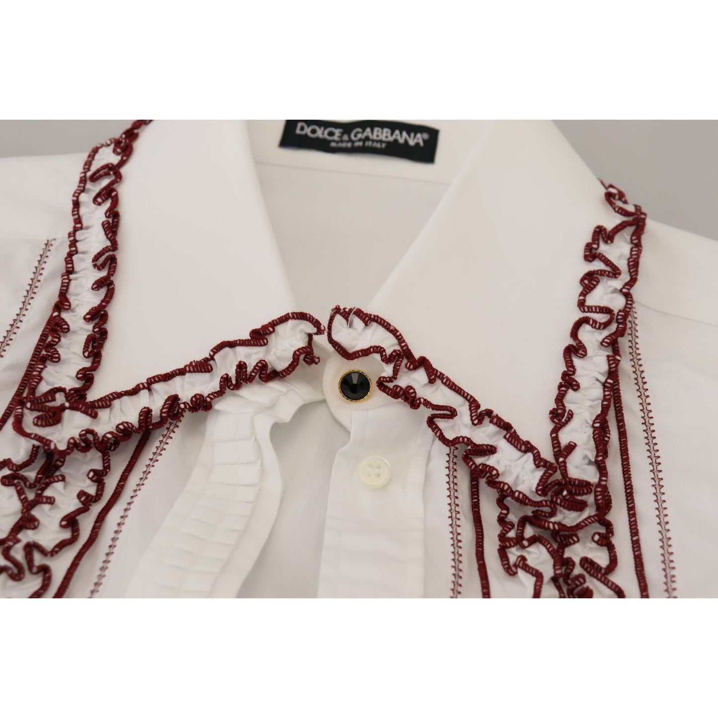 Dolce & Gabbana White Lace Long Sleeves Ruffle Collar Top