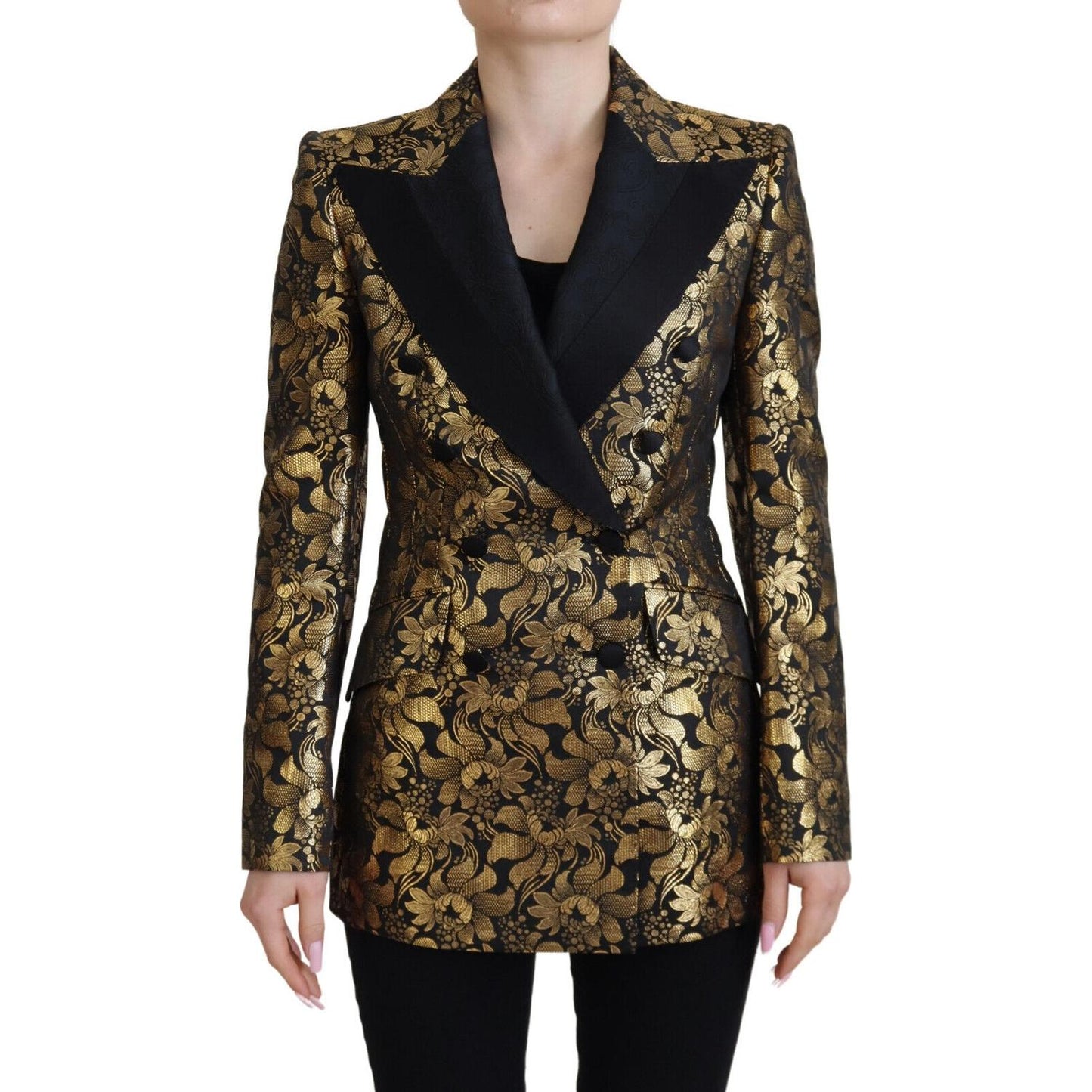 Dolce & Gabbana Elegant Black and Gold Floral Jacket Dolce & Gabbana