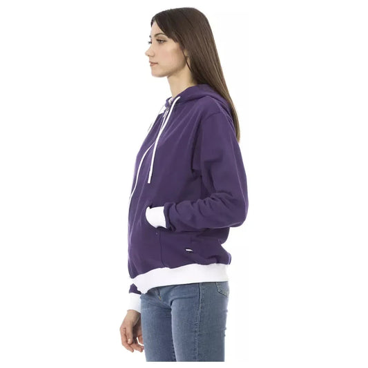 Baldinini Trend Chic Purple Cotton Hooded Sweater Baldinini Trend