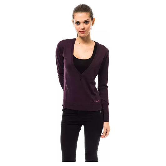 Ungaro Fever Elegant Purple V-Neck Wool Blend Sweater Ungaro Fever