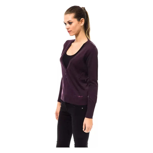 Ungaro Fever Elegant Purple V-Neck Wool Blend Sweater Ungaro Fever