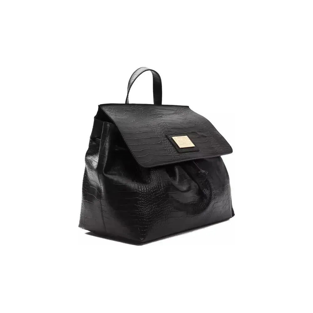 Pompei Donatella Black Leather Women Handbag Backpack Pompei Donatella