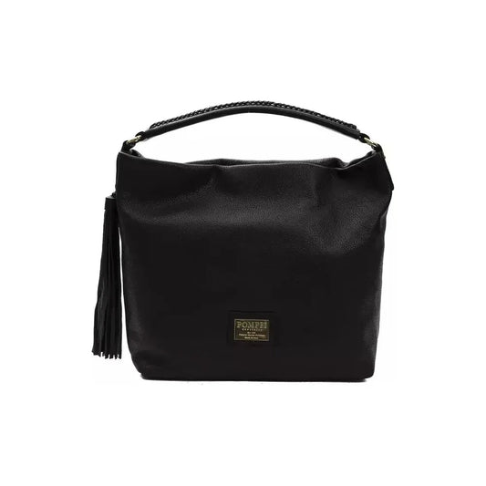 Pompei Donatella Black Leather Women Shoulder Bag 1728,67345744032,Bags,Black,New with tags,Pompei Donatella,Shoulder Bags - Bags,Shoulder Bags - Women - Bags,Women,Women - Bags