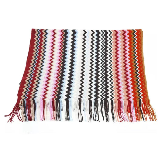 Missoni Geometric Pattern Fringed Scarf in Vibrant Tones Missoni