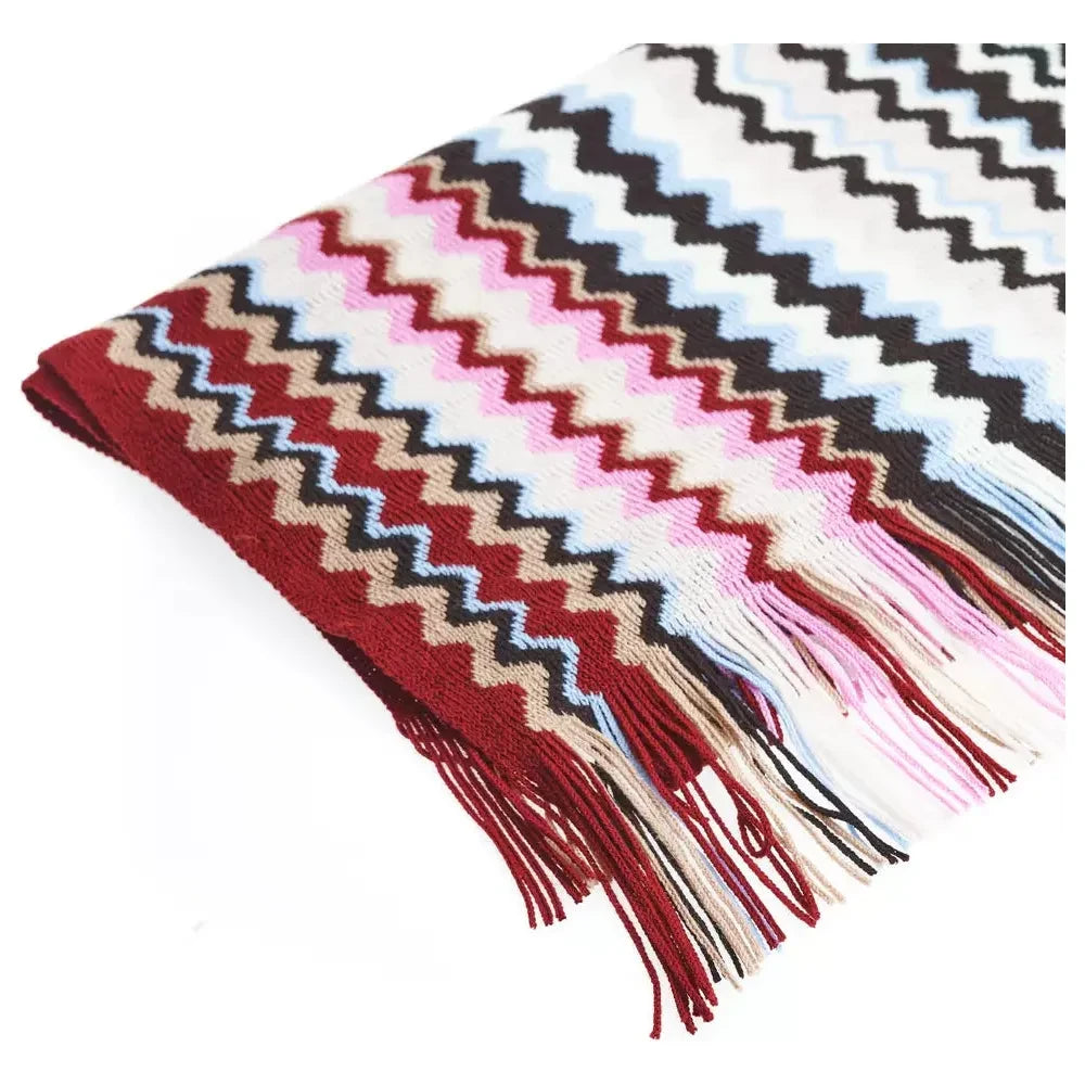 Missoni Geometric Pattern Fringed Scarf in Vibrant Tones Missoni