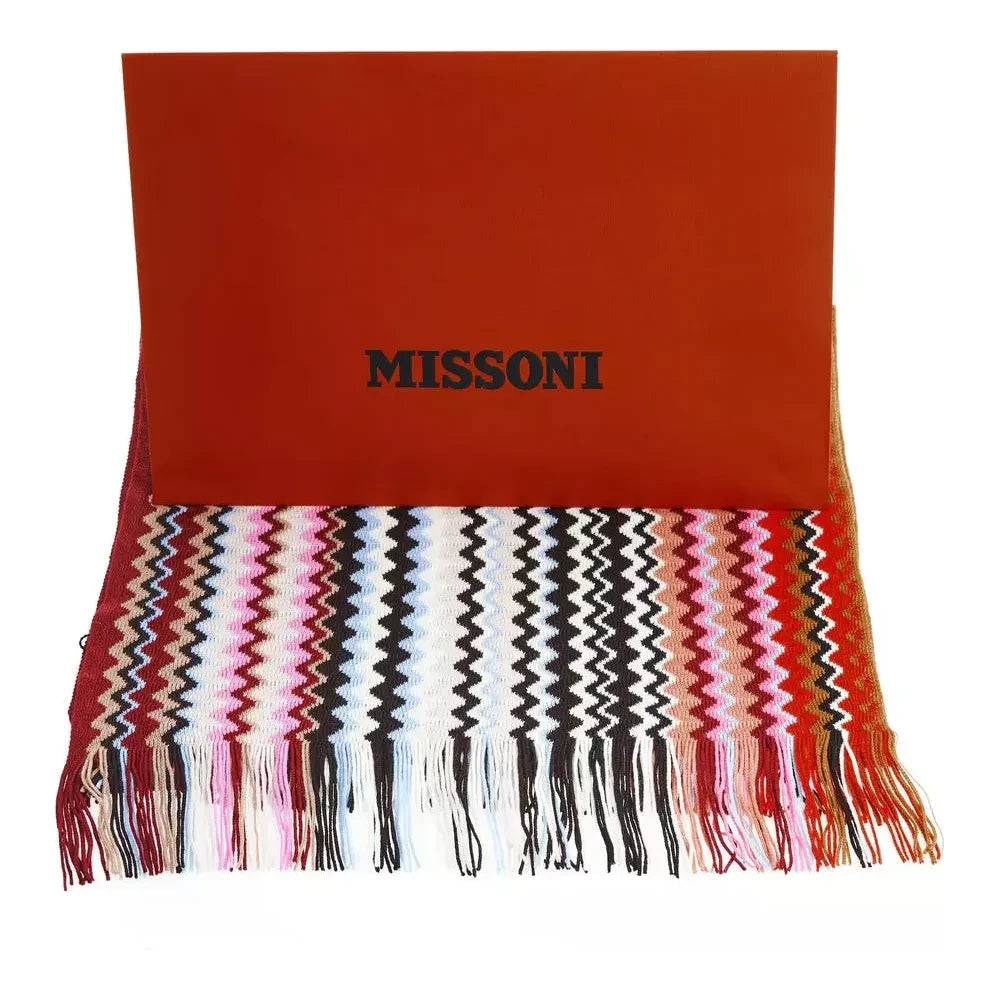 Missoni Geometric Pattern Fringed Scarf in Vibrant Tones Missoni