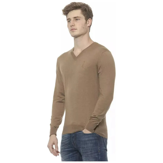 Billionaire Italian Couture Elegant Beige V-Neck Cashmere Sweater for Men Billionaire Italian Couture