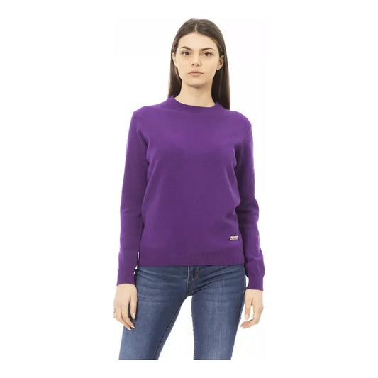 Baldinini Trend Crewneck Wool-Cashmere Blend Purple Sweater Baldinini Trend