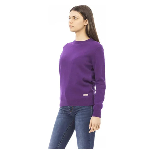 Baldinini Trend Crewneck Wool-Cashmere Blend Purple Sweater Baldinini Trend