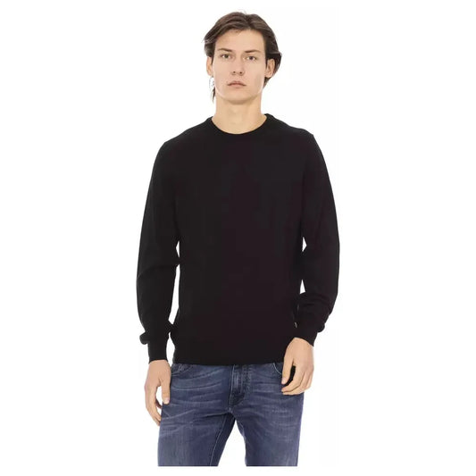 Baldinini Trend Sleek Black Monogrammed Crewneck Sweater Baldinini Trend