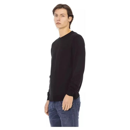 Baldinini Trend Sleek Black Monogrammed Crewneck Sweater Baldinini Trend