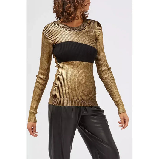 Glamorous Gold Long-Sleeved Sweater with Fancy Print