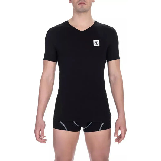 Bikkembergs Black Cotton Men V-Neck T-Shirt