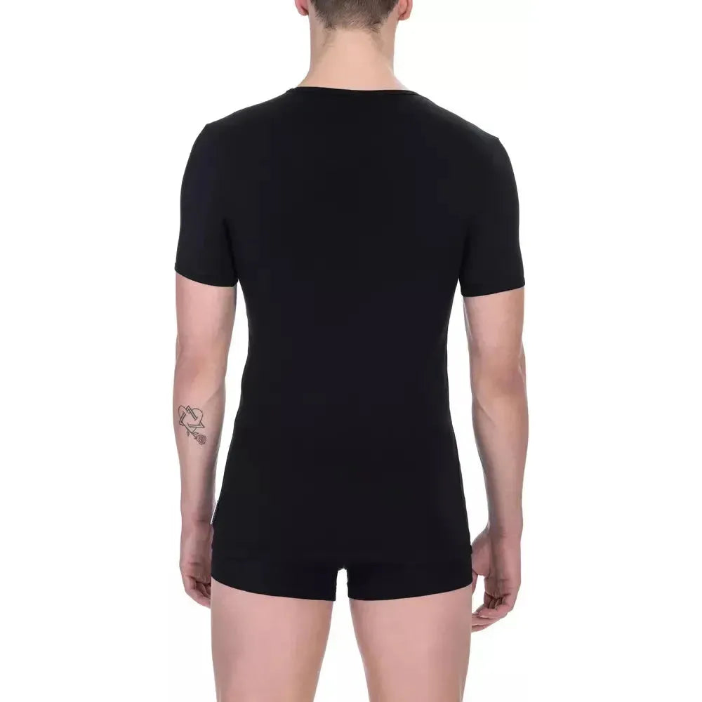 Bikkembergs Black Cotton Men V-Neck T-Shirt