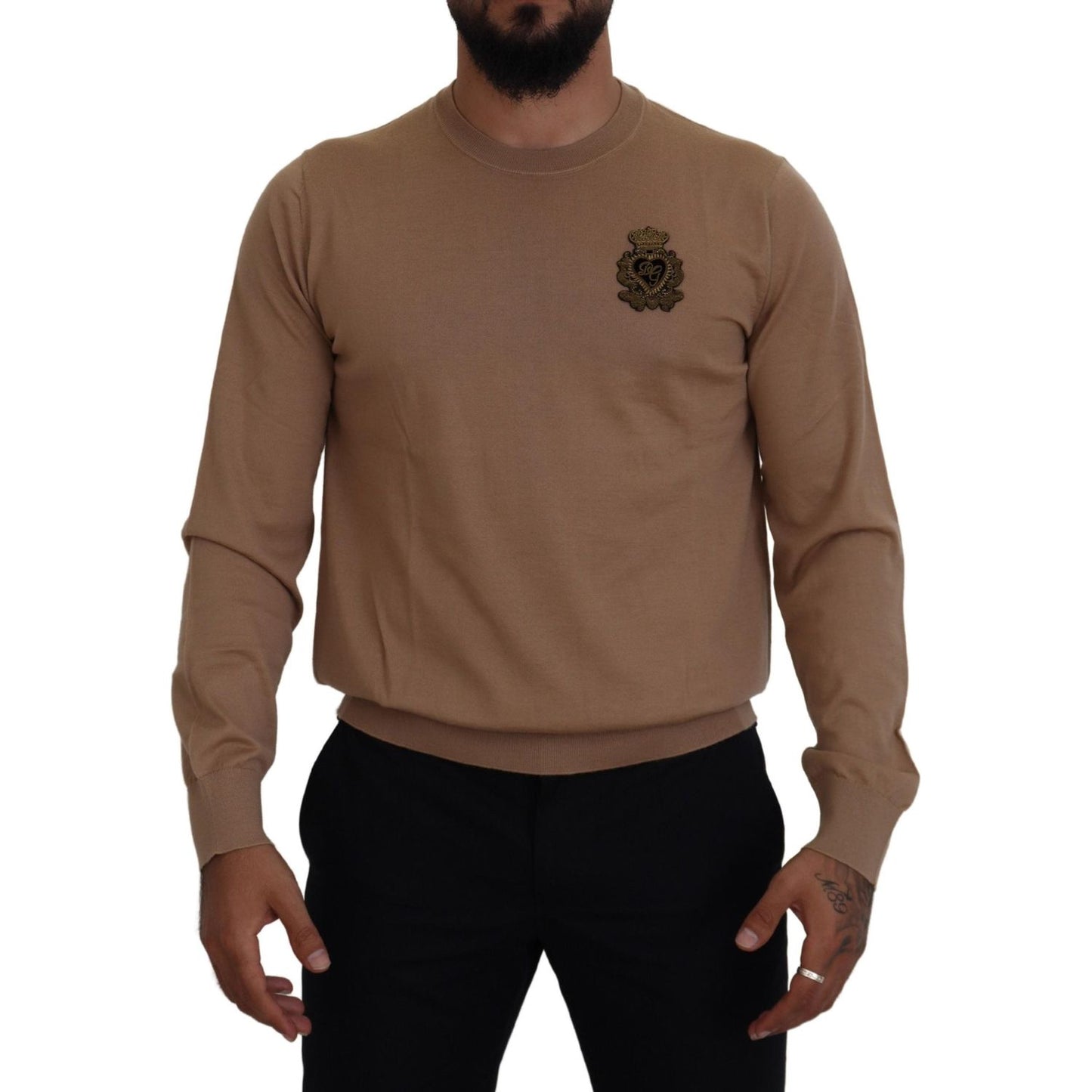 Dolce & Gabbana Beige Cashmere Crewneck Pullover Sweater Dolce & Gabbana