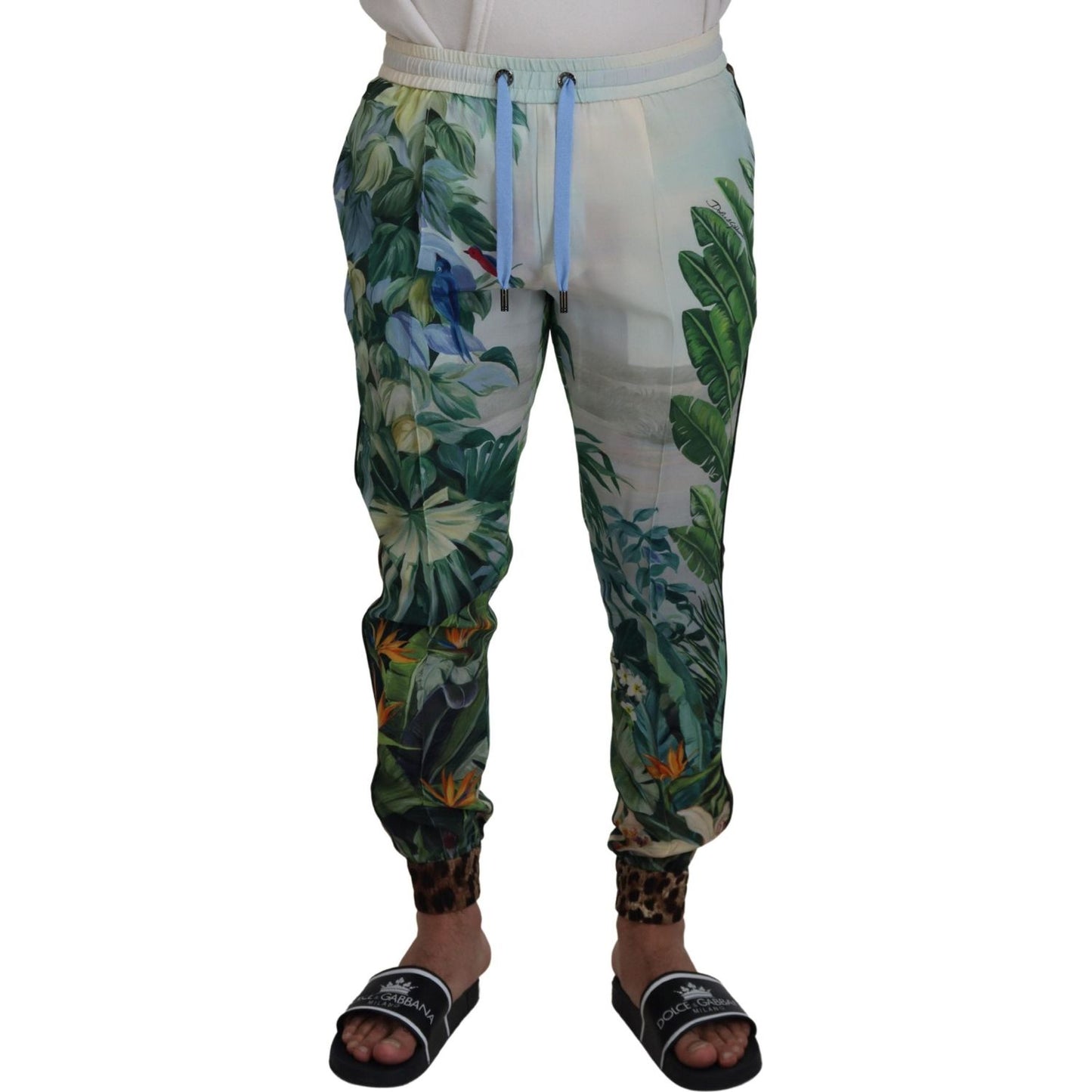 Dolce & Gabbana White Floral Printed Men Jogger Pants