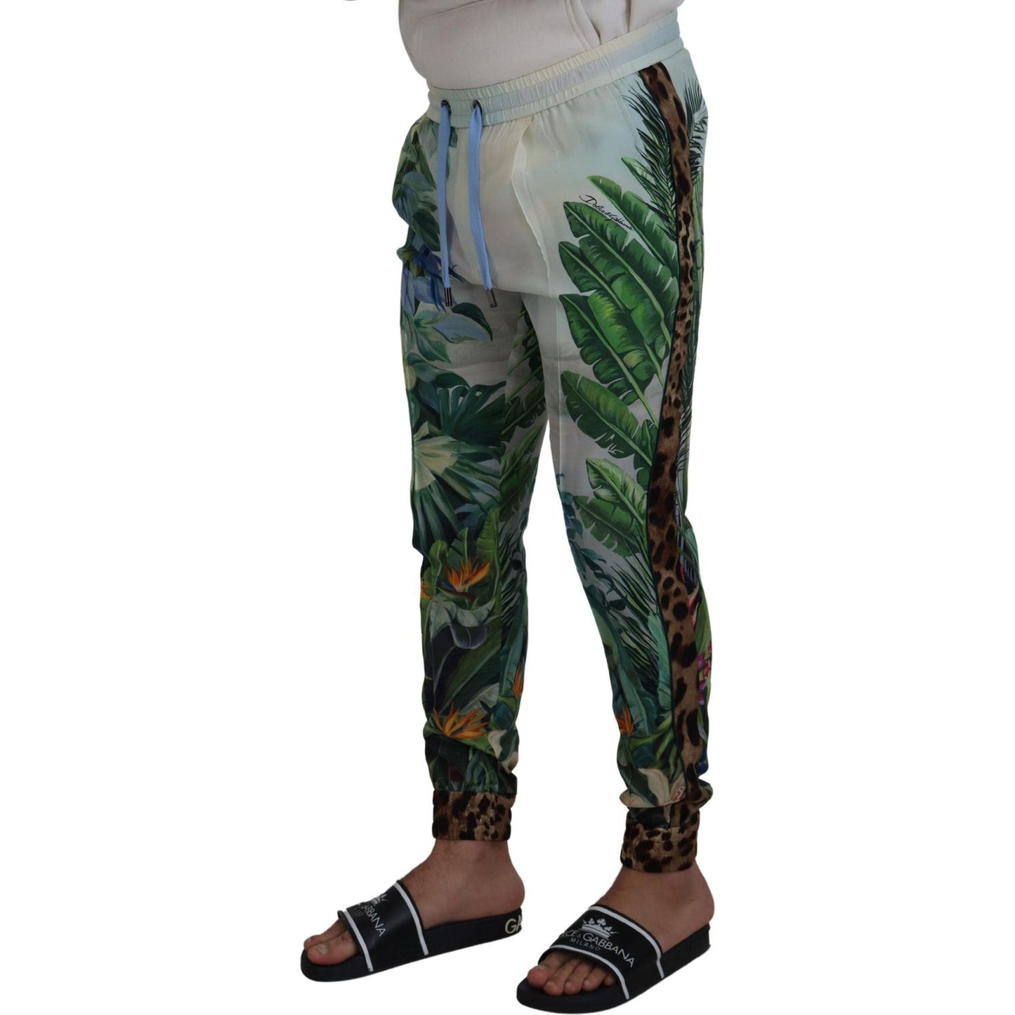 Dolce & Gabbana White Floral Printed Men Jogger Pants