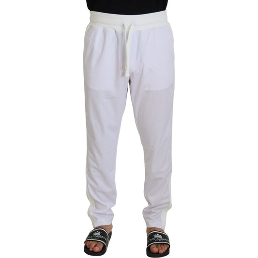 Dolce & Gabbana White Polyester Crown Logo Jogger Pants