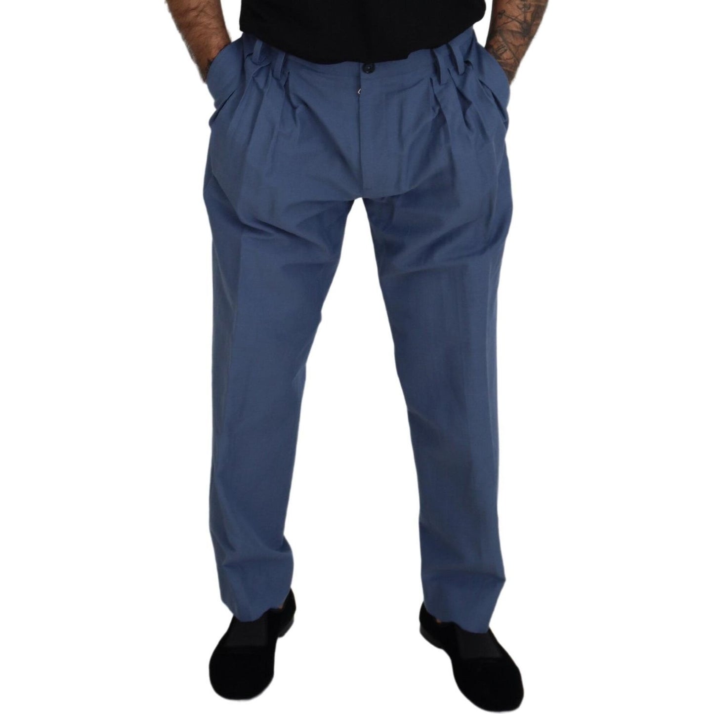 Dolce & Gabbana Elegant Blue Linen-Cotton Blend Trousers Dolce & Gabbana