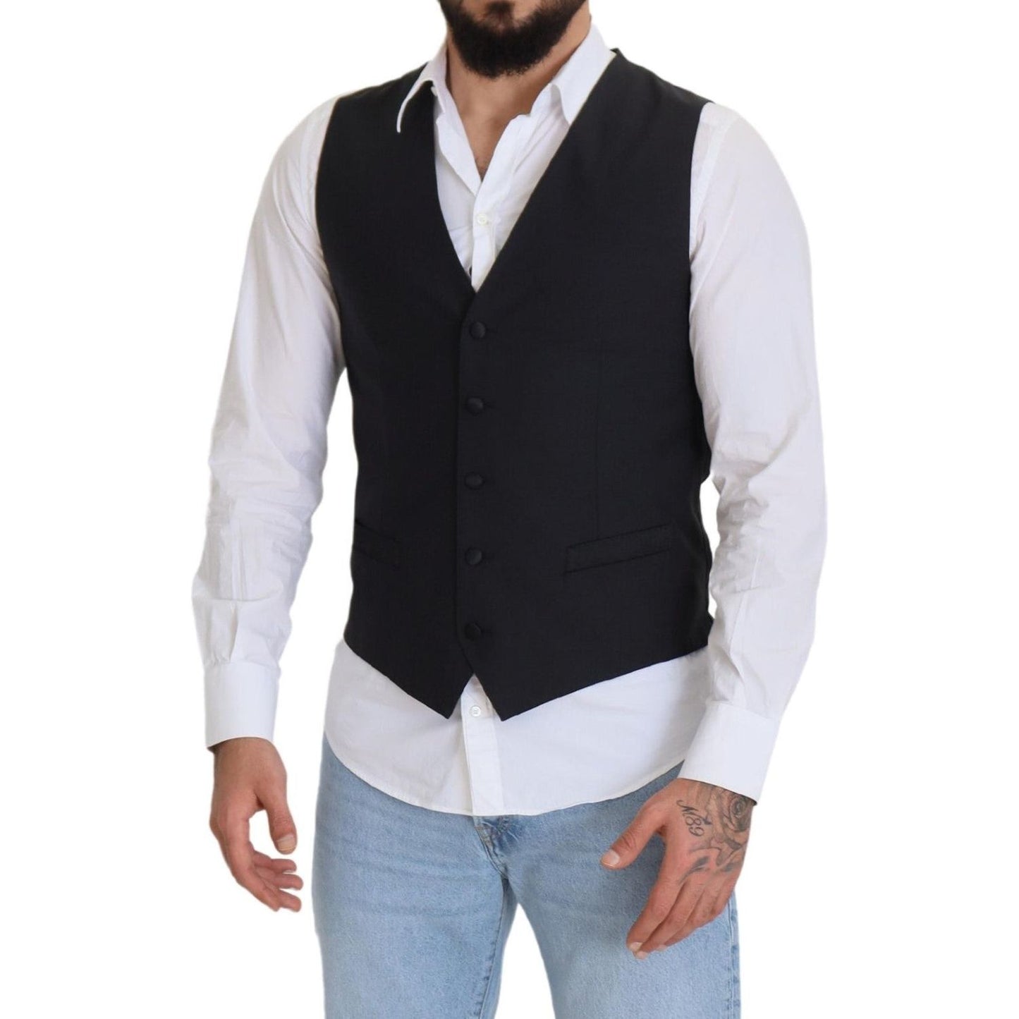 Dolce & Gabbana Elegant Black Single Breasted Dress Vest Dolce & Gabbana