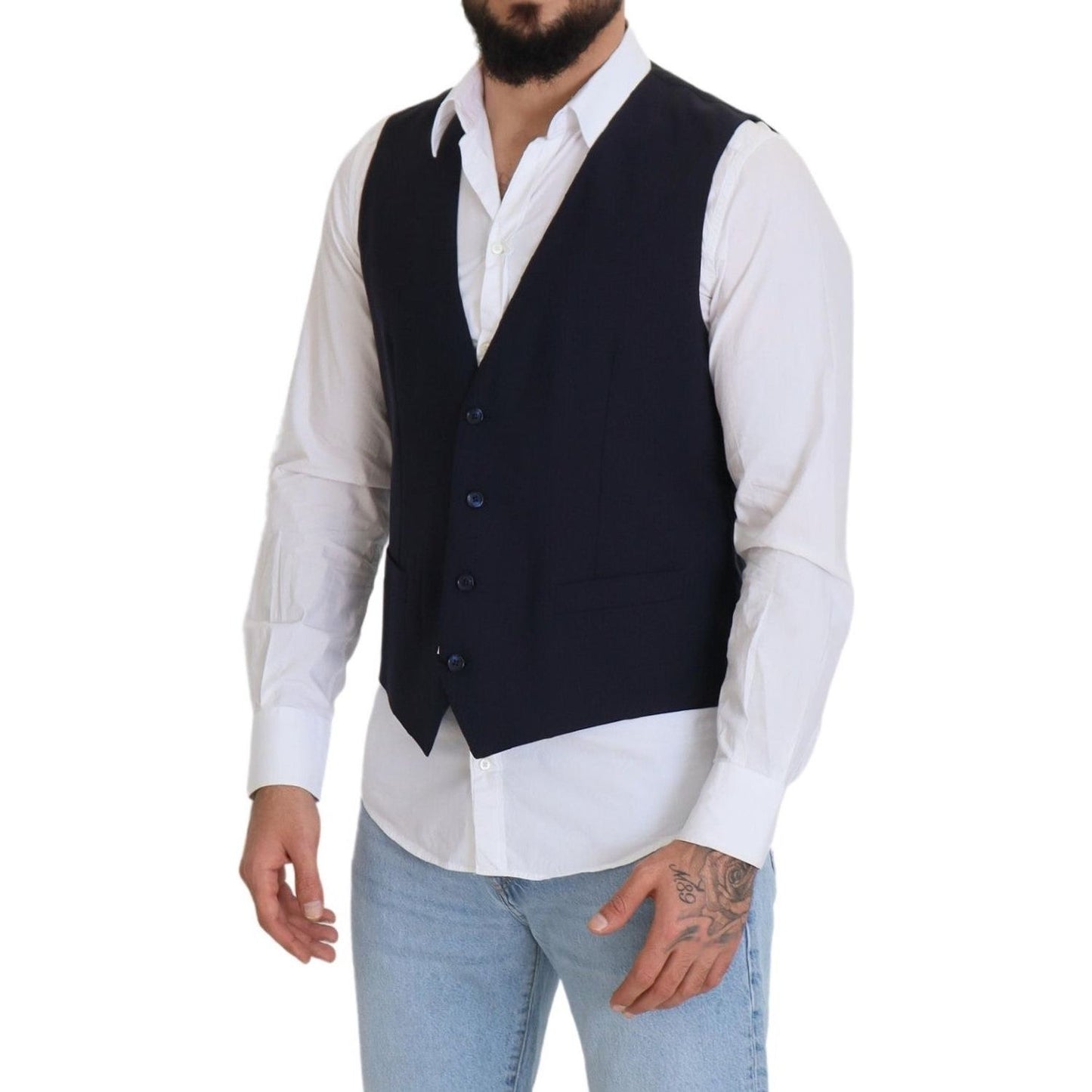 Dolce & Gabbana Elegant Dark Blue Formal Dress Vest Dolce & Gabbana