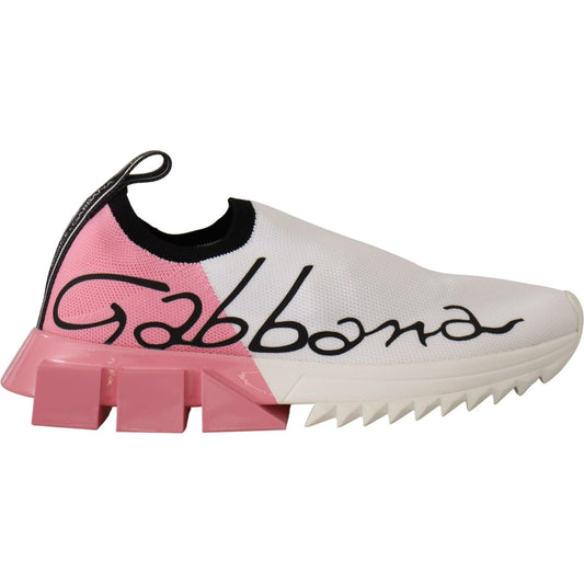 Dolce & Gabbana Elegant Sorrento Slip-On Sneakers in White & Pink Dolce & Gabbana