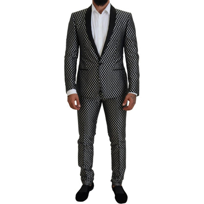 Dolce & Gabbana Dark Gray White Silk MARTINI Slim Fit Suit