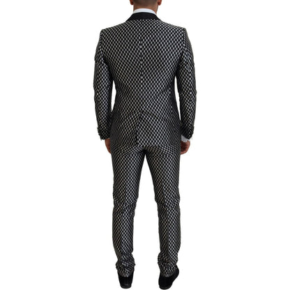 Dolce & Gabbana Dark Gray White Silk MARTINI Slim Fit Suit