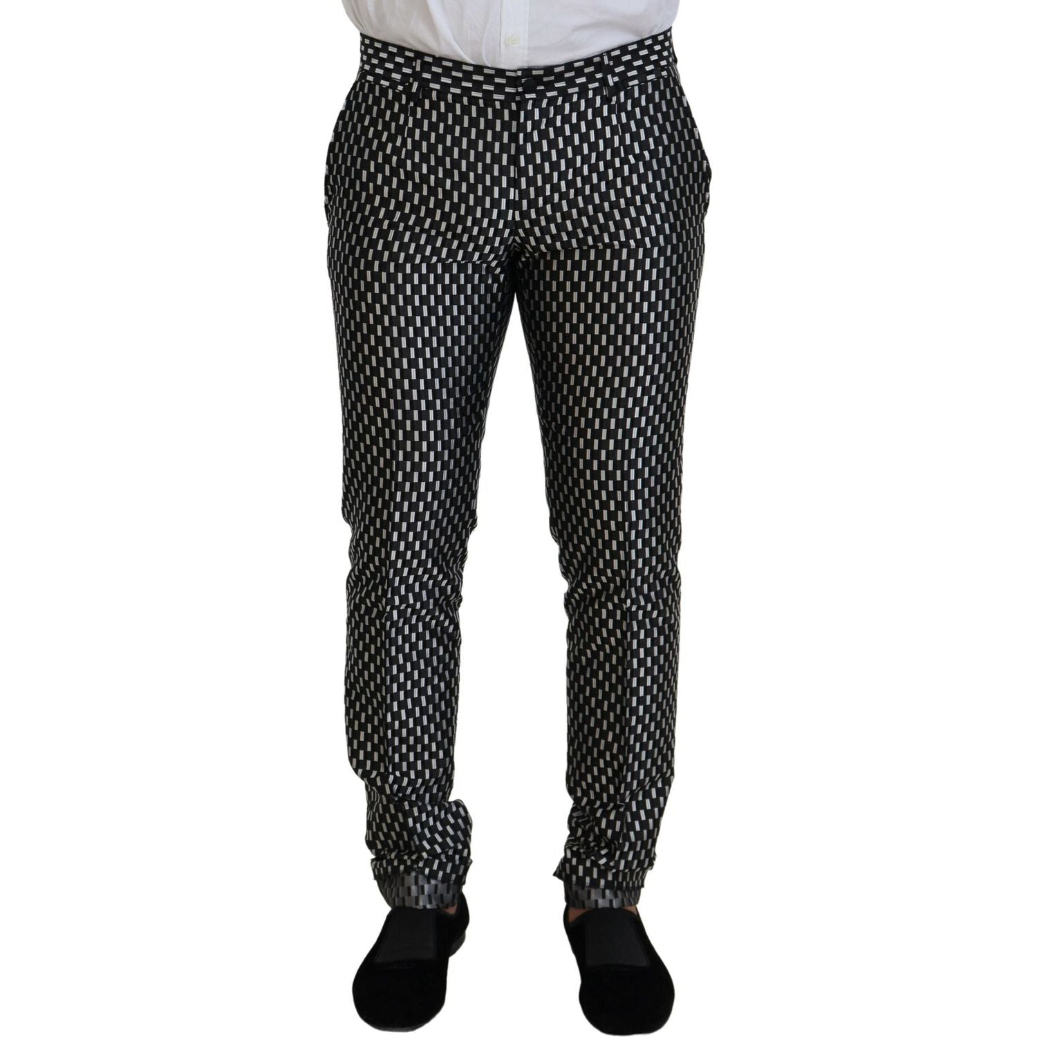 Dolce & Gabbana Dark Gray White Silk MARTINI Slim Fit Suit