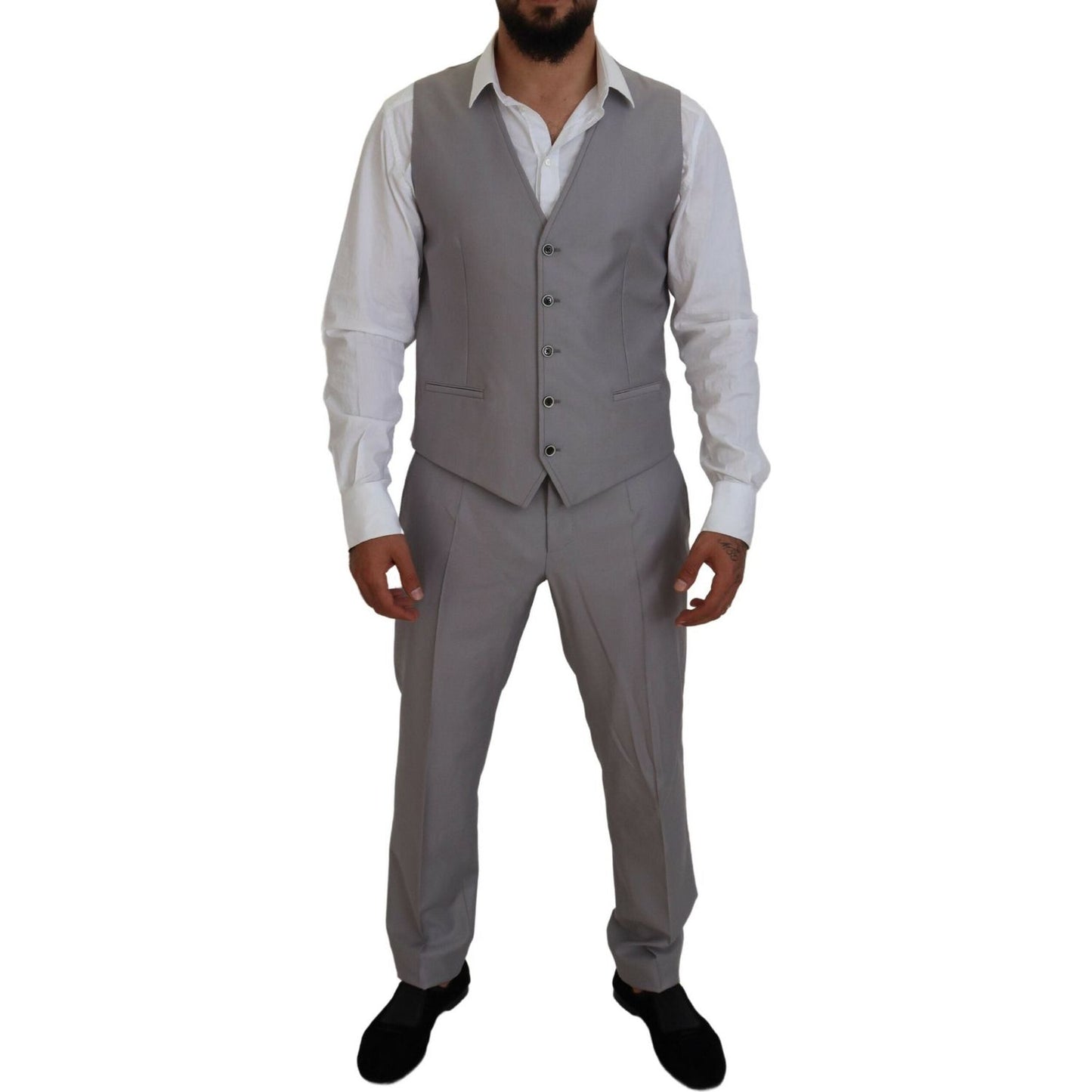 Dolce & Gabbana Elegant Silver Slim Fit Three-Piece Suit Dolce & Gabbana