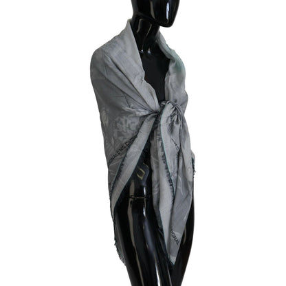 Costume National Gray Print Shawl Foulard Fringes Scarf