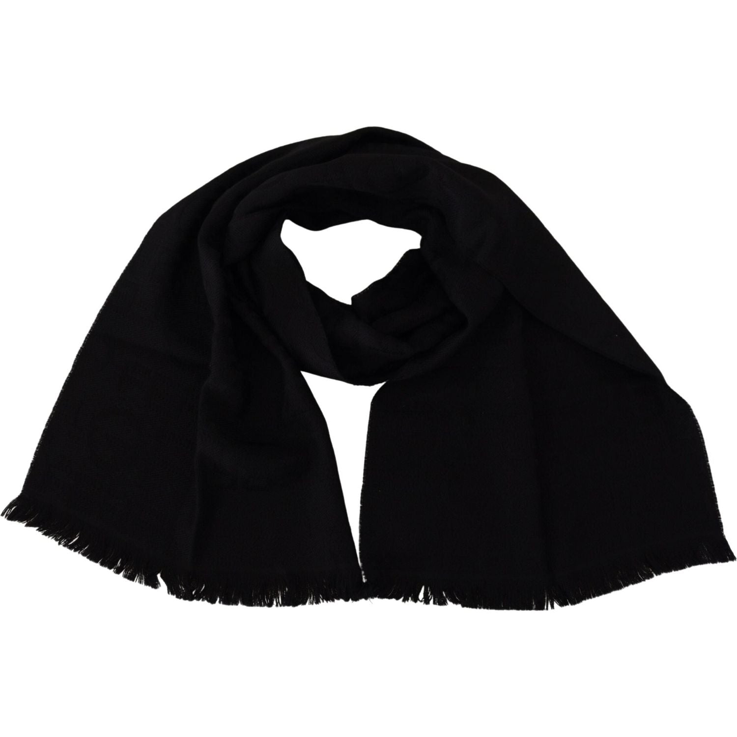GF Ferre Black Wool Neck Wrap Shawl Fringes Scarf