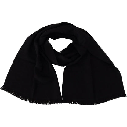 GF Ferre Black Wool Neck Wrap Shawl Fringes Scarf
