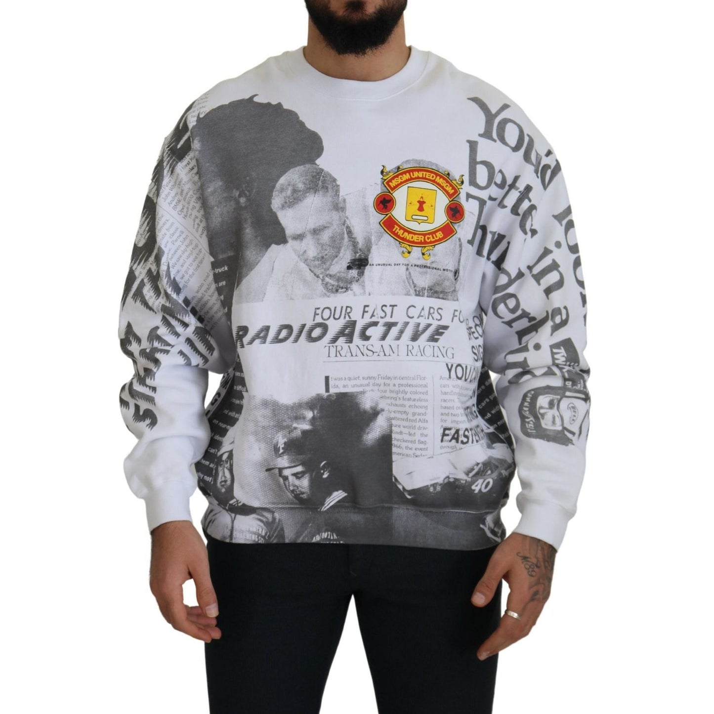 MSGM White Cotton Crewneck Pullover Sweatshirt Sweater MSGM