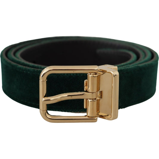 Dolce & Gabbana Emerald Velvet Designer Belt with Golden Buckle Dolce & Gabbana